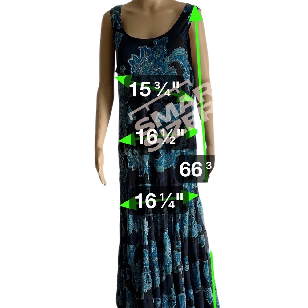 Chico's Black and Blue Paisley Maxi Dress, Boho, Flowy, Relaxed Fit Summer - Picture 5 of 13